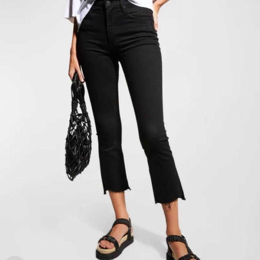 Mother insider crop step fray jeans - black